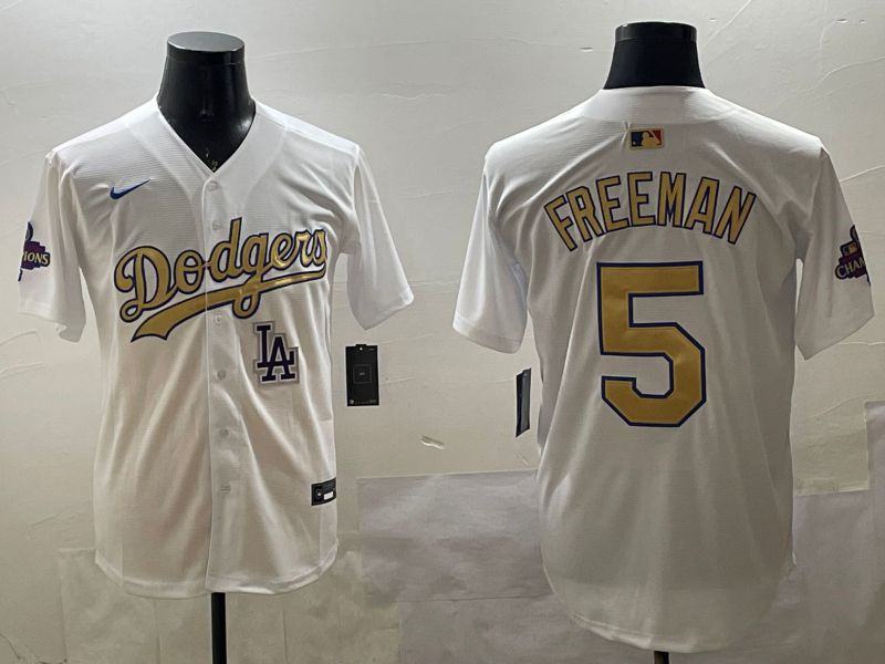 Men Los Angeles Dodgers #5 Freeman White Champion gold character 2025 Nike MLB Jersey style 3319